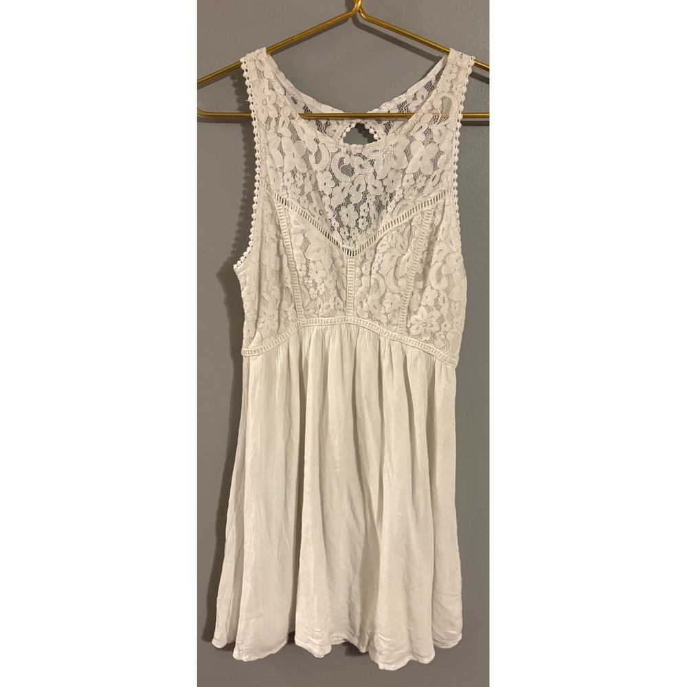 Abercrombie & Fitch White Lace Mini Dress Sleeveless Keyhole Back Size M Boho